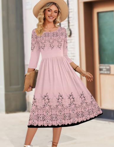 Zeagoo 3/4 Sleeve Women's Dress Casual Aline Summer Fall Midi Long Dresses