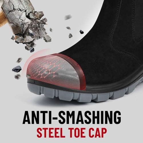 ANGRYRAM Slip on Steel Toe Work Boots for Men Waterproof Safety Shoes