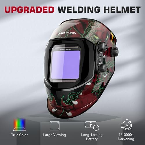 ARCCAPTAIN Auto Darkening Welding Helmet, 3.94"X3.66" Large Viewing Screen