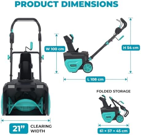 Garvee Snow Blower - Brushless Motor 21" Width 180° Rotating Chute Walkways Driveways Snow Thrower Blaster Dual LED Lights (21 Inch & 2 * 5.0Ah Batteries)
