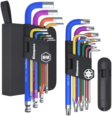 18 PCS Allen Key Set Torx and Metric Allen Wrenches Set Long Arm Ball End with T-Handle L-Hex Key Set Metric Hex Key Set 1.5 to 10mm Torx Star Key Set T10 to T50