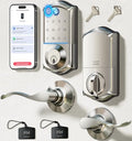 Veise VE017-L Fingerprint Smart Lock with 2 Lever Handle Set, Satin Nickel | App Control, Remote Access Sharing, Key Fob, Auto Lock, Backlit Touchscreen Keypad Deadbolt, IP55 Waterproof, for Front Door
