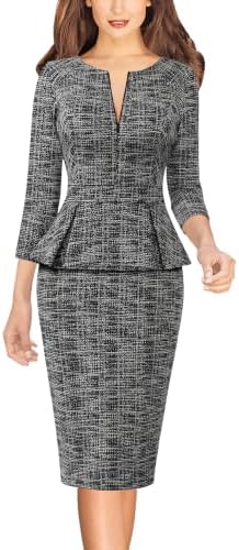 VFSHOW Womens Work Business Office Front Zipper Peplum Church Sheath Dress