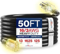 50ft Outdoor/Indoor Extension Cord 16/3 Gauge Heavy Duty 3 Prong SJTW, Waterproof, Flexible Cold-Resistant Long Power Cord,13A 125V 1625W, Black by LifeSupplyUSA