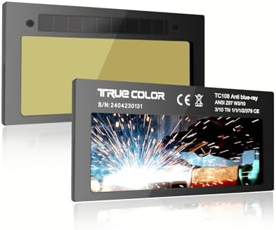 Gold Shade 10 Auto Darkening Welding Lens 2x4 1/4,True Color Blue Welding Lens,True Color Technology,Solar Charging,Fit Most Pancake and Pipeliner Welding Hoods,Auto Darkening Welding Lens 2x4.25