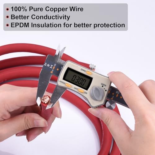 2 Gauge Battery Cable, 10FT Red + 10FT Black 2 AWG Pure Copper Wire Welding Cable, for Automotive, Battery, Solar and Generator, Standard USA OFC Wire