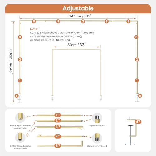XLHOMO Over The Table Rod Stand with Clamps, Adjustable 32''-79'' Tall 32"-131" Length, Gold Table Arch Stand Metal Balloon Frame Hanging Rod for Weddings Christmas Birthdays Garden Arbors Decoration