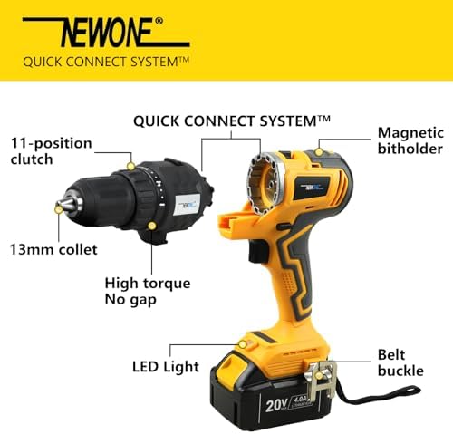 NEWONE 5-Tool Cordless Tool Combo Kit Compatible with De-Walt 20V Battery,Tool Set with Circular Saw, Drill,Reciprocating Saw, Impact Wrench, Sander with Accessories, 4.0Ah Lithium Battery and Charger