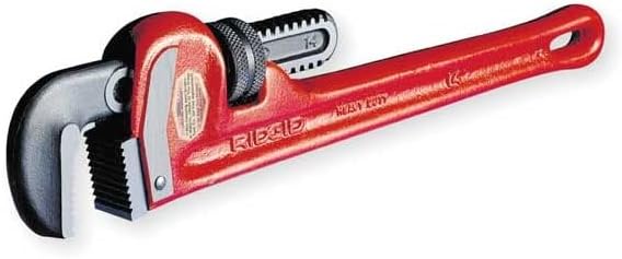 RIDGID 31030 Heavy-Duty Straight Pipe Wrench, 24" Sturdy Plumbing Wrench with Self Cleaning Threads and Hook Jaws, Red, Small