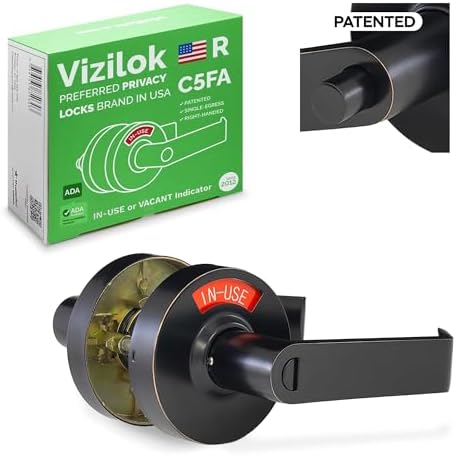 VIZILOK ADA Compliant, Single Egress Indicator Privacy Lock C5FA-R Durable ANSI Grade 2 Comp Commercial Right Handed Non Reversible in-Use or Vacant Push Button Lever - Oil Rubbed Bronze