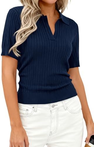 PRETTYGARDEN Women's Short Sleeve Sweater Polo Shirts