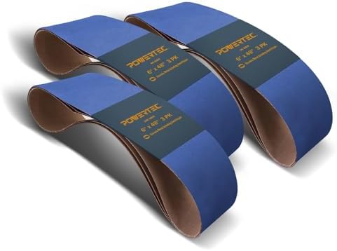 POWERTEC 464802Z 6 x 48 Inch Zirconia Sanding Belts, 3 Each of 36/60/120 Grits, 9PK, Belt Sander Sanding Belt Assortment for Bench Sander, Belt and Disc Sander, Woodworking, Metal Grinding (464802Z)