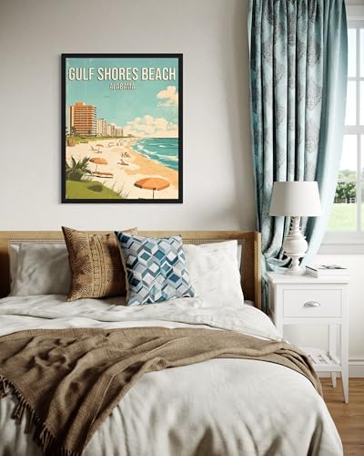 Gulf Shores Beach Alabama Unframed Wall Art Print Poster, US Vintage Retro Beach Scenery Posters Prints for Restroom Home Picture Painting Artwork Gallery 219 (Gulf Shores Beach Alabama, 24"L x 18"W, Unframed)
