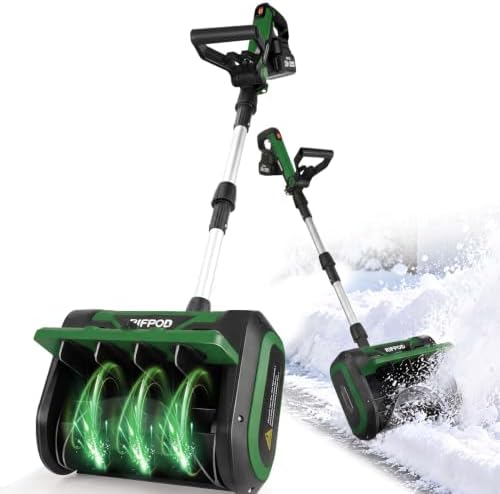 20V Electric Snow Shovel, 12 Inch Cordless Snow Blower with 2 Batteries (Forest Green)