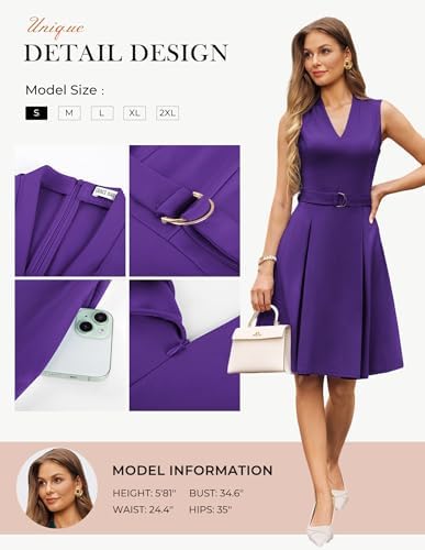 GRACE KARIN Women's Fit and Flare Work Business Dress with Belt