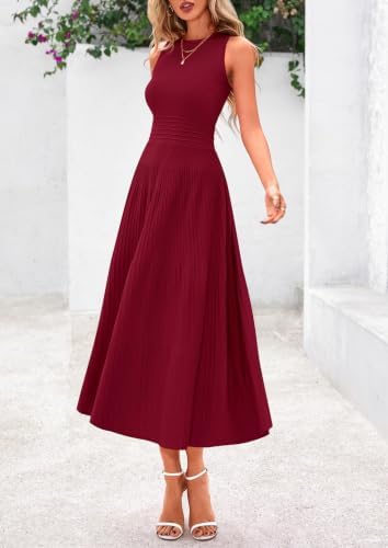 PRETTYGARDEN Women's Summer Pleated Midi Work Dress