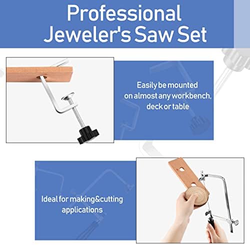 Jewelers Tools Set Including Jeweler Saw Frame Bench Pin Clamp Diamond Needle File Wooden Ring Clamp and Ring Sizer Mandrel Measuring Tool Jeweler's Mallet Hammer Stick for Jewelry Making