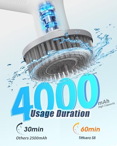 2026 Electric Spin Scrubber, Upgraded 4000mAh Powerful 2-Speed Shower Scrubber with Long-Standby Wrok, IPX7 Waterproof Adjustable Pole with 5 Replacement Heads for Bathroom Bathtub Kitchen Cleaning