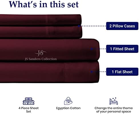 JS Sanders Collection Split Head Sheet Set Cal. King Size,Wine