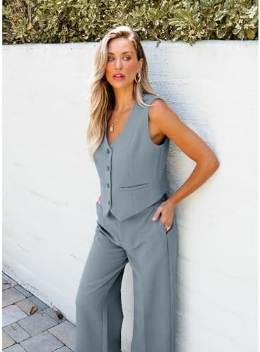 luvamia Vest Pant Suits for Women Dressy Wide Leg 2 Piece Sets Work Outfits
