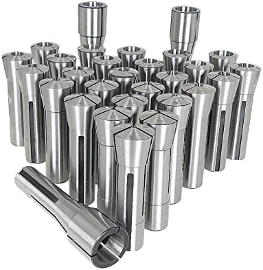kimllier 29Pcs Mill Collets Set Mill Chuck Holder Kit 1/32-1 R8 Collet Set Threaded Internally 7/16-20 R8 Accuracy Round Spring Collet