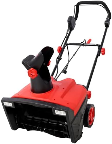 20 Inch Electric Snow Blower with Wheels, Corded Electric Snowblower with Dual LED Lights for Patio Driveway Walkways, 15-Amp Snow Thrower Lightweight with 30 FT Throwing Distance (Red)
