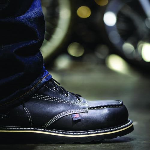 Thorogood American Heritage 8” Steel Toe Work Boots for Men - Full-Grain Leather with Moc Toe, Slip-Resistant Wedge Outsole, and Comfort Insole; EH Rated