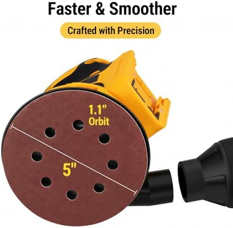 5’’ Brushless Cordless Random Orbital Sander Compatible with Dewalt 20V MAX Battery (TOOL ONLY), 12,000OPM Palm Sander, Dust Bag, Lightweight, 10 Sandpapers, 6 Variable Speeds for Wood, Metal & DIY