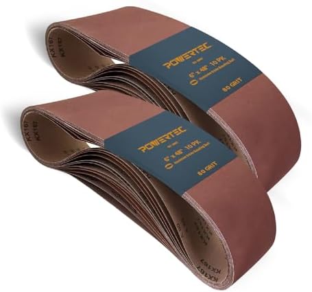POWERTEC 6 x 48 Inch Sanding Belts, 20PK, 80 Grit Aluminum Oxide Belt Sander Sanding Belt for Bench Belt Sander, Woodworking & Paint Removal, Metal Polishing (110530-P2)