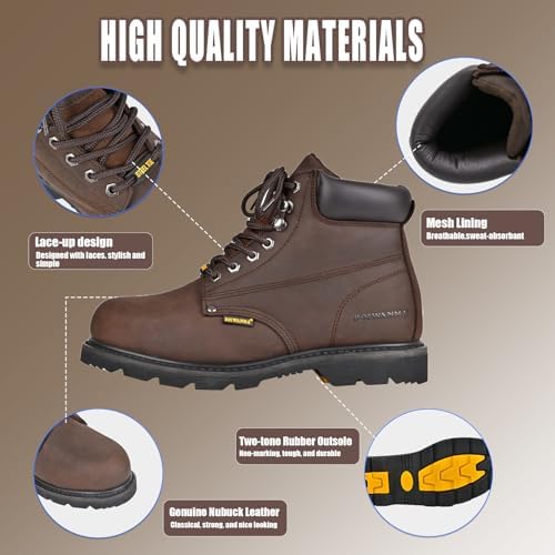 Work Boots for Men, Steel Toe, Leather, Oil, Slip and Heat Resistant Heavy Duty Wide Industrial & Construction Safety Boots, US 7-17 M & W