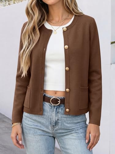ANRABESS Women's Button Down Cropped Striped Cardigan Sweaters