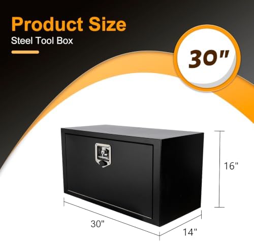 30 Inch Underbody Truck Box Steel Storage Tool Box,30 x 14 x 16 Tool Chest Organizer w/Lock and Keys For Pickup,Truck Bed, RV, Trailer,Heavy Duty Waterproof Black box