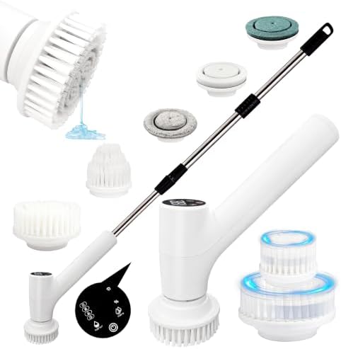 Electric Spin Scrubber with Soap Dispenser Stable Dual-Brush Cleaning