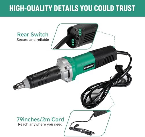 Hoteche 1/4-Inch Electric Die Grinder 6-Amp Heavy Duty Compact High-Speed Rotary Die Grinder Tool for Precision Grinding, Cutting, and Polishing