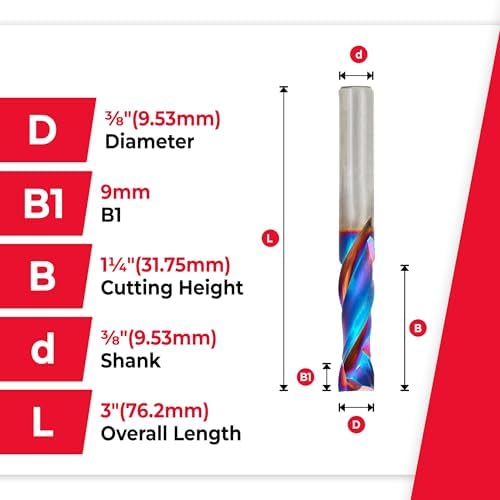 Amana Tool Spektra Extreme Tool Life Coated Solid Carbide CNC Compression Spiral Router Bit, 46172-K-2 2 Pack, 3/8 D x 1-1/4 CH x 3/8 SHK x 3 L 2 Fl