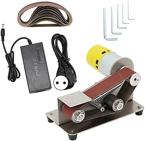 Mini Belt Sander,AC110‑240V Electric Polishing Grinding Belt Machine Aluminum Alloy Micro Knife Sharpener DIY Bench Sanding Machine with 10 Sanding Belt for Metal Wood Polishing(US Plug 895-200W)
