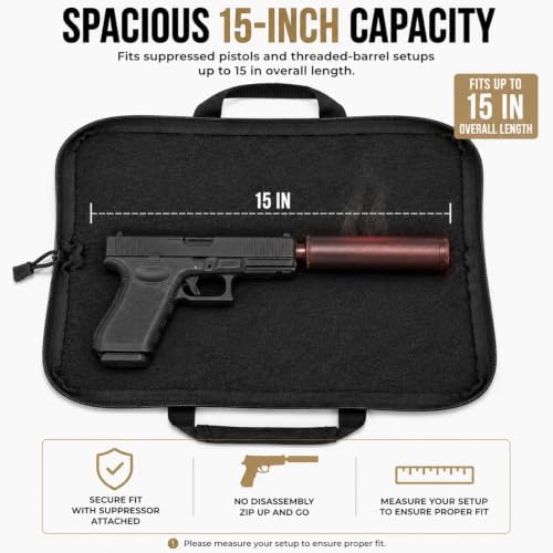 LU-DILUANK 15-Inch Suppressed Pistol Case with Heat-Resistant Felt Liner