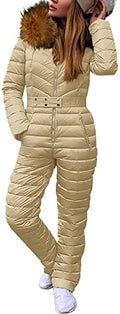 Cicy Bell Womens One Piece Ski Suits Winter Outdoor Sports Jumpsuit Fur Collar Coat Windproof Waterproof Hooded Snowsuit