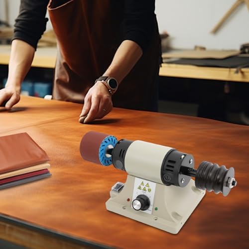Leather Polisher Burnisher, 350W Electric Edge Grinding Machine, 0-10000 RPM, Adjustable Speed, Rosewood Grinding Head Sander with Grinding Heads for Leather Edge Finishing Polishing