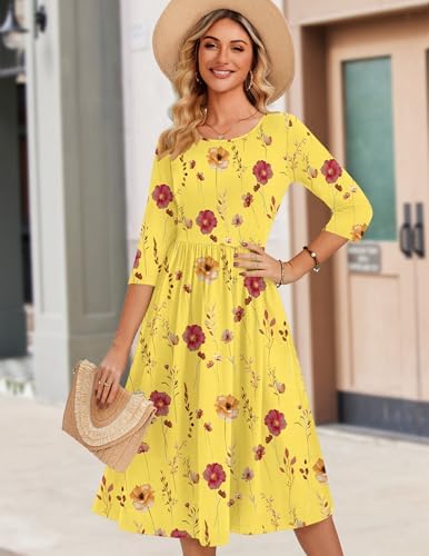 Zeagoo 3/4 Sleeve Women's Dress Casual Aline Summer Fall Midi Long Dresses