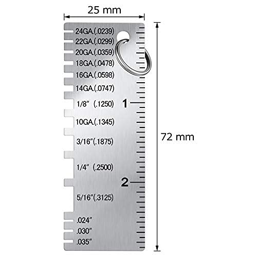 Weewooday 1 Pcs Wire/Metal Sheet Thickness Gauge Metal Tool Welding Accessories Portable Stainless Steel One Sided Material Thickness Gauge Plated Size Inspection Tool