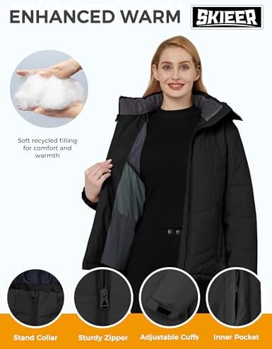 Skieer Women's Waterproof Ski Jacket Warm Snow Winter Coat Hooded Raincoat