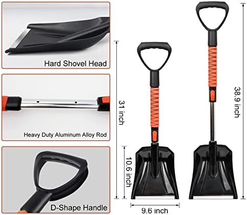 42'' Ice Scraper and Extendable Snow Brush Emergency Snow Shovel Snow Broom with Foam Grip 180° Pivoting Brush Head Snow Scraper for Cars, Trucks, SUVs, Vehicle