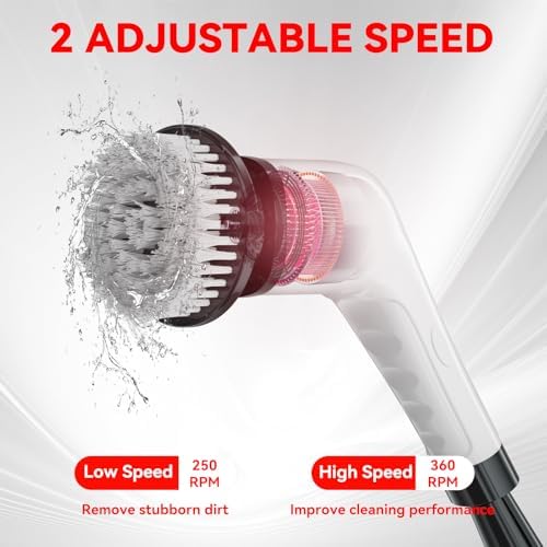 APLUSH Electric Spin Scrubber,Cordless Shower Cleaning Brush with 7 Replaceable Brush Heads, Adjustable 2 Speeds Extension Handle Power Cleaning Brush for Tub Tile Floor Car,Pink
