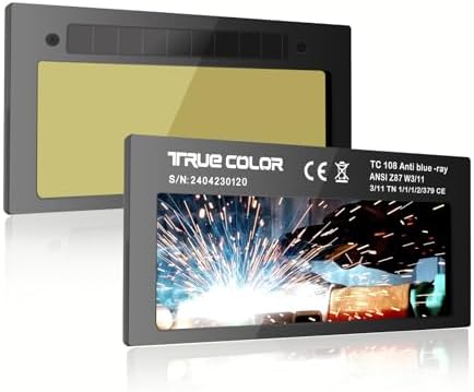 Gold Shade 11 Auto Darkening Welding Lens 2x4 1/4,True Color Blue Welding Lens,True Color Technology,Solar Charging,Fit Most Pancake and Pipeliner Welding Hoods,Auto Darkening Welding Lens 2x4.25