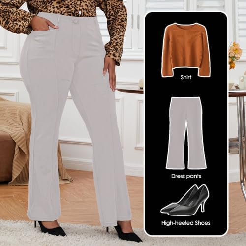 DGD Wrinkle-Free Stretch Dress Pants Plus Size for Women Pull-on Pant Ease into Comfort Office Pant