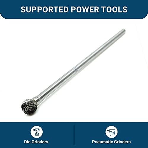 Benchmark Abrasives 6” Ball Shape Double Cut Tungsten Carbide Die Grinder Bits Metal Deburring Tool Rotary Burr, 1/4 Inch Shaft, Engraving Tool for Woodworking Shaping Carving (SD-5)