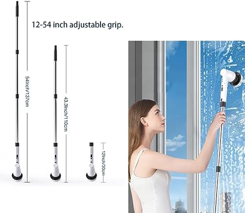 Electric Spin Scrubber With Adjustable Extension Arm, 2 Adjustable Speeds & 8 Replaceable Brush Heads For Bathroom Shower Bathtub Glass Car