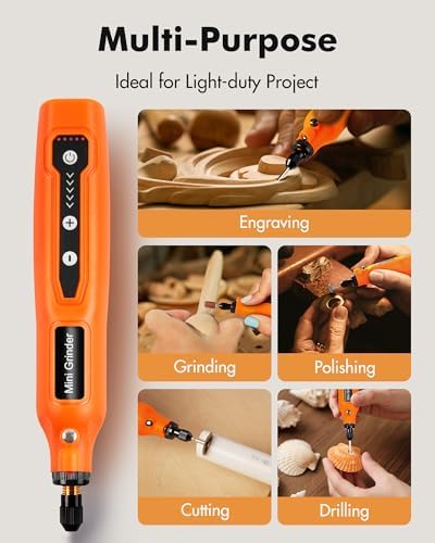 Cordless Mini Rotary Tool Set -5 Speed Multi-Purpose Rotary Tool Kit 5000-18000RPM 3.7V Rechargeable Engraving Pen with LED Light 64Pcs Accessories for DIY Craft Sanding Polishing Drilling Orange