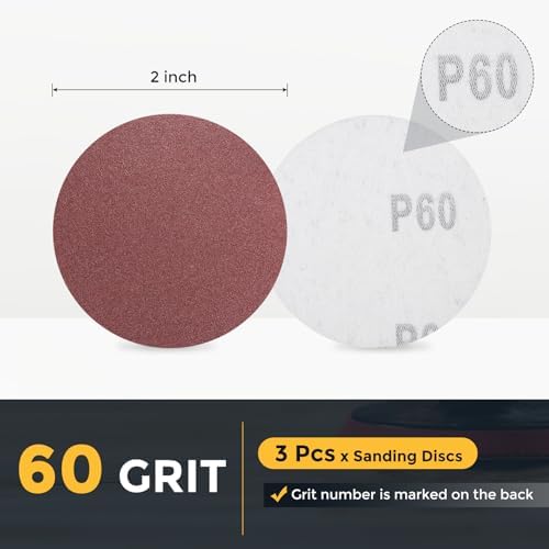 HARFINGTON 3 Pcs 2 Inch Sanding Discs 60 Grit Red Aluminum Oxide